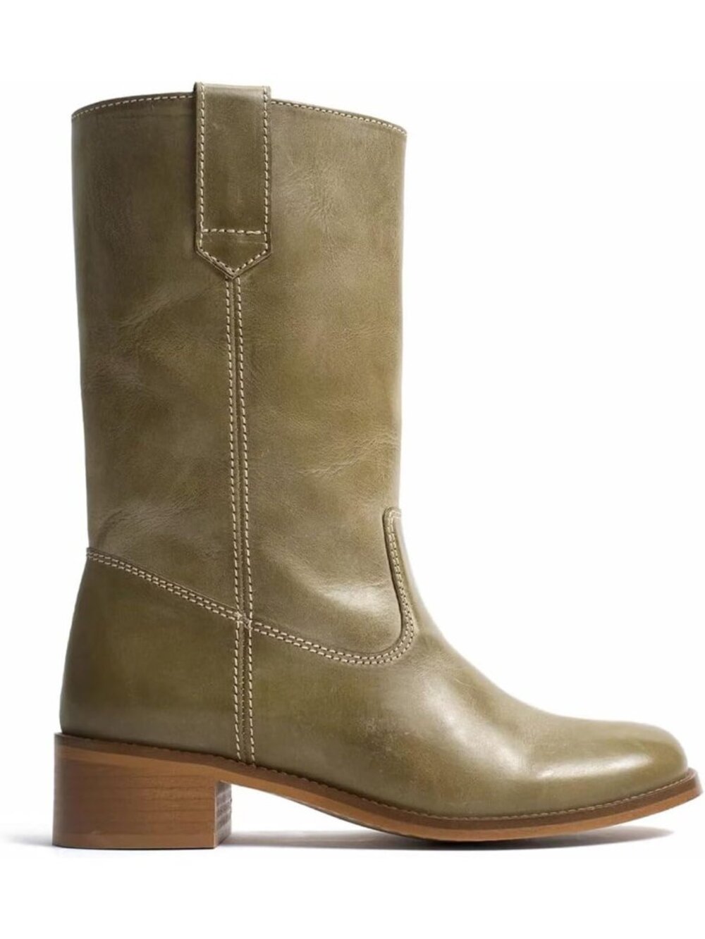 👢Women's Green Vintage Campus Mid Calf Boots Side-Lace Round Toe Riding Boots